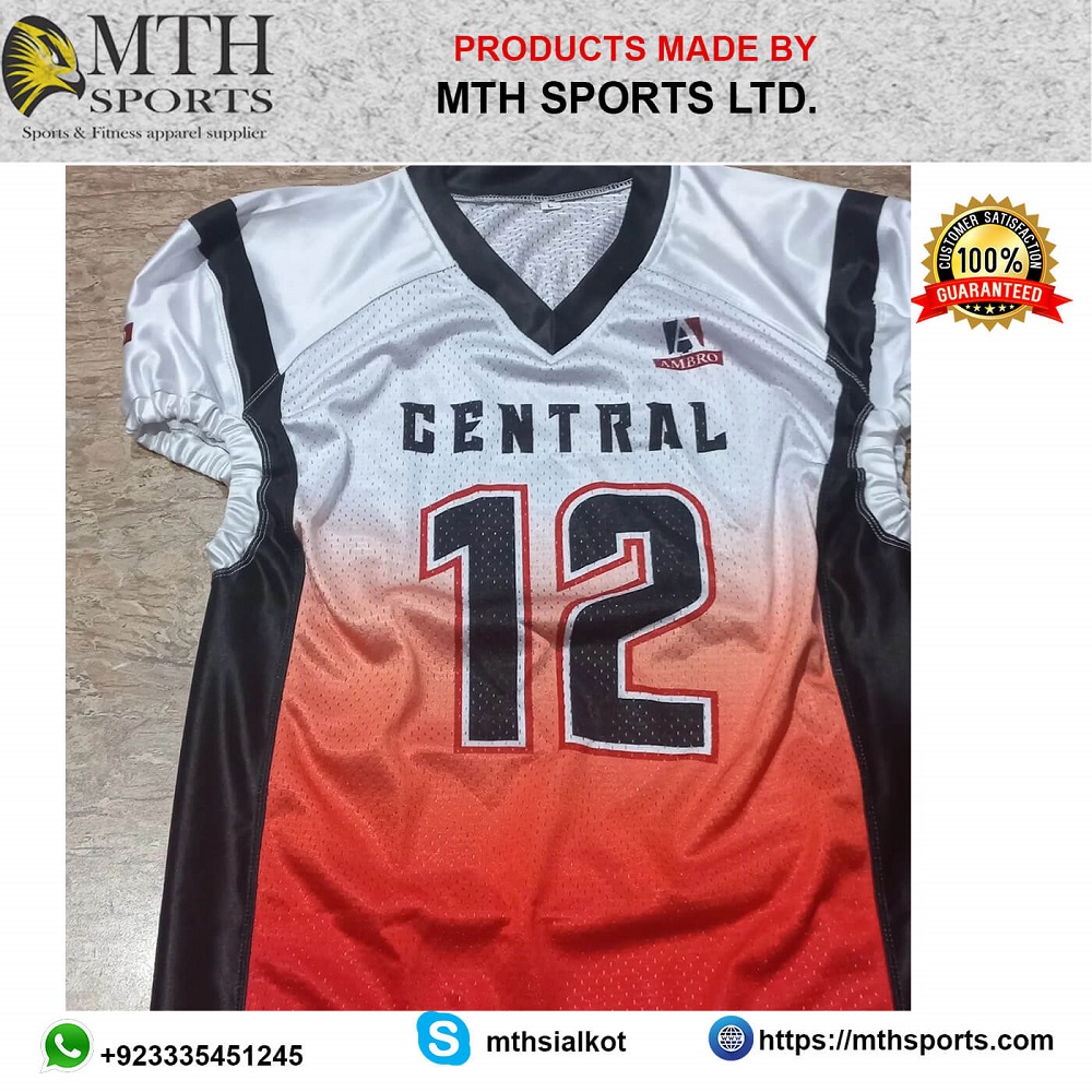 Custom football jersey with embroidered name and number
